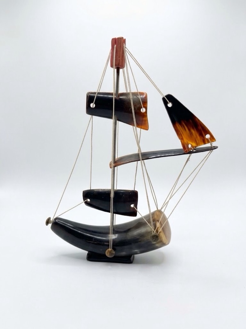 Tortoiseshell-Style Horn Sailboat Figurine - Decorative Home Accent